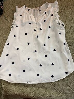 LOFT White Sleeveless Polka Dot Ruffle Camisole